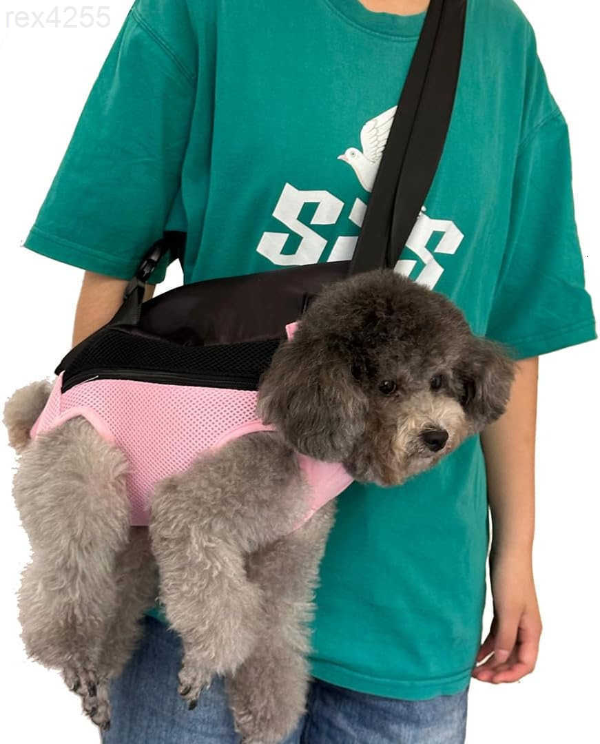 Pet Dog Carrier Backpack Portable Breathable Mesh Chest Carrier Polyester Woven Double Shoulder Pet Bag for Outdoor Adventures Black SmallW250904