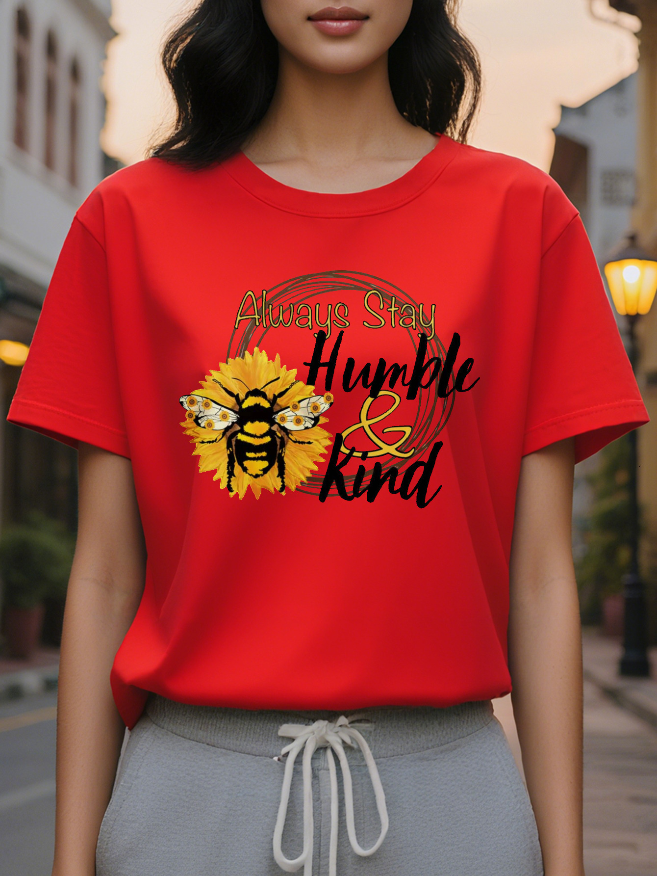 Women's T-shirt Always Humility Kindness Bee Suower Pattern Soft Casual Top Everyday Washable Autumn