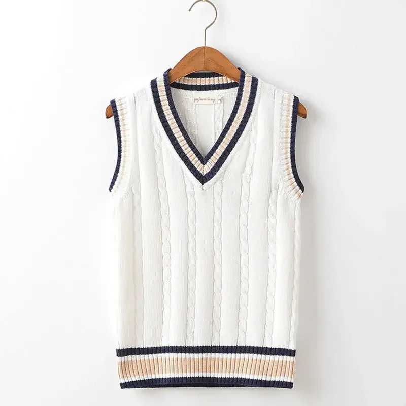 Sweater Vest Men Thicken Vneck Sleeveless Knitted Sweaters Vests Striped Retro Preppystyle Simple Chic Loose Casual AllmatchXJ250904