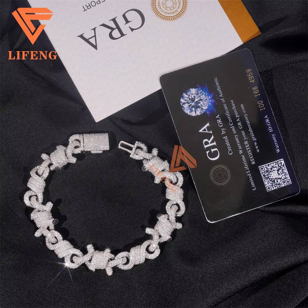 High Quality Cuban Bracelet Iced Out Jewelry Hip Hop Rose Gold 15 mm Twist 925 Silver Infinity Thorn VVS D Moissanite Bracelet