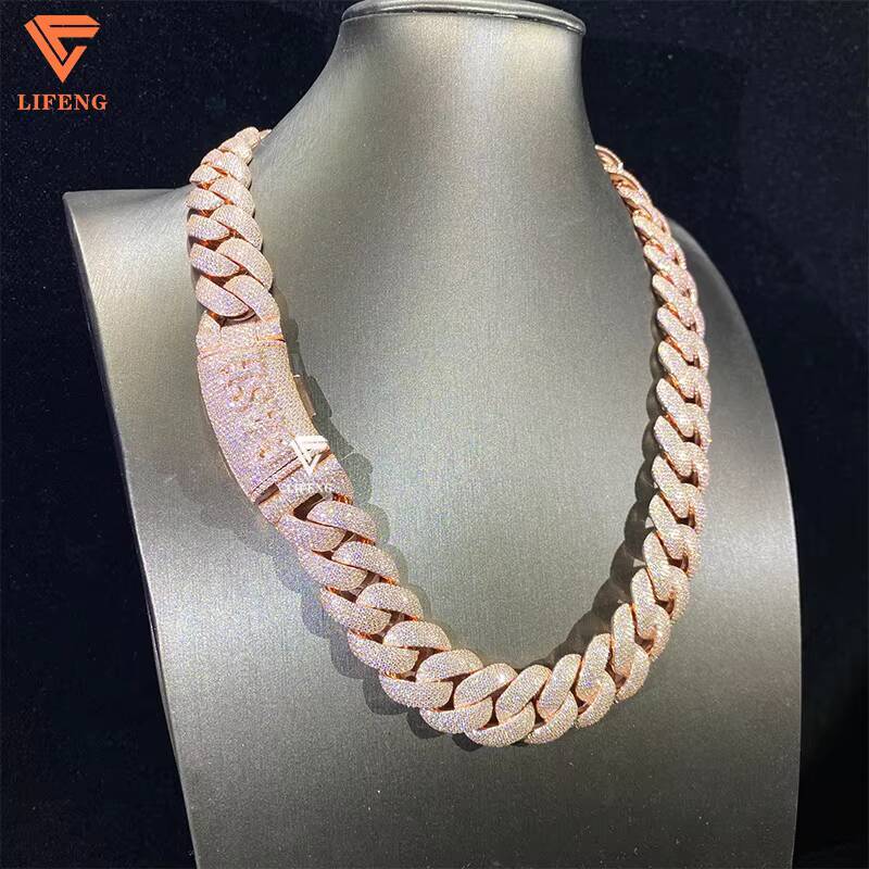 20mm Rose Gold Moissanite Cuban Chain Necklace VVS Diamond Tester 925 Silver Iced Passes Tester VVS Diamond Cuban Chain Necklace