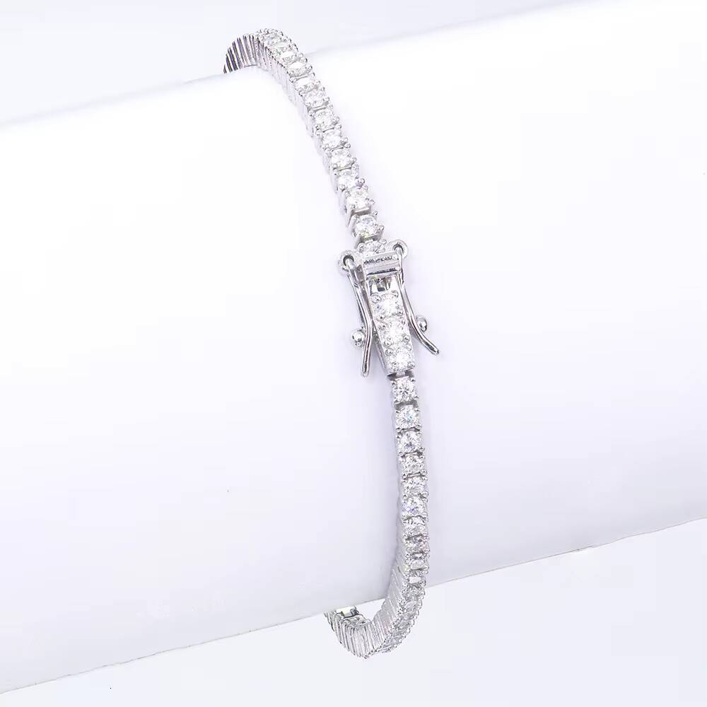 S925 Sterling Silver 2mm D VVS Moissanite Tennis Chain Mossanite Bracelet for Women Men Luxury Jewelry Hip Hop Style