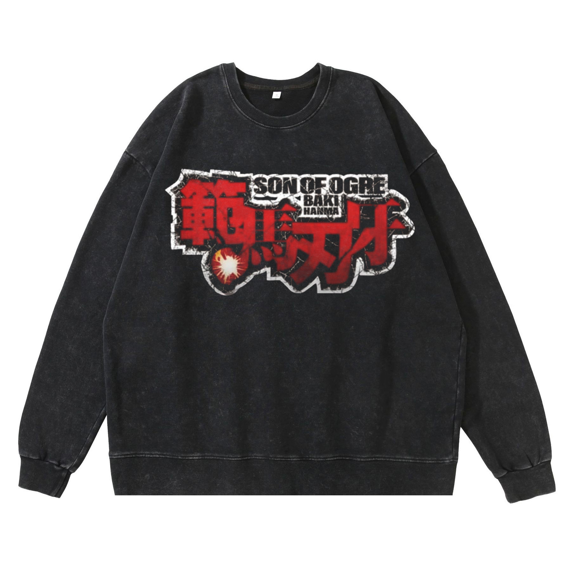 360g Heavyweight Washed Vintage Finish Baki Hanma Anime American Retro Crewneck Cotton Sweatshirt - TT8294
