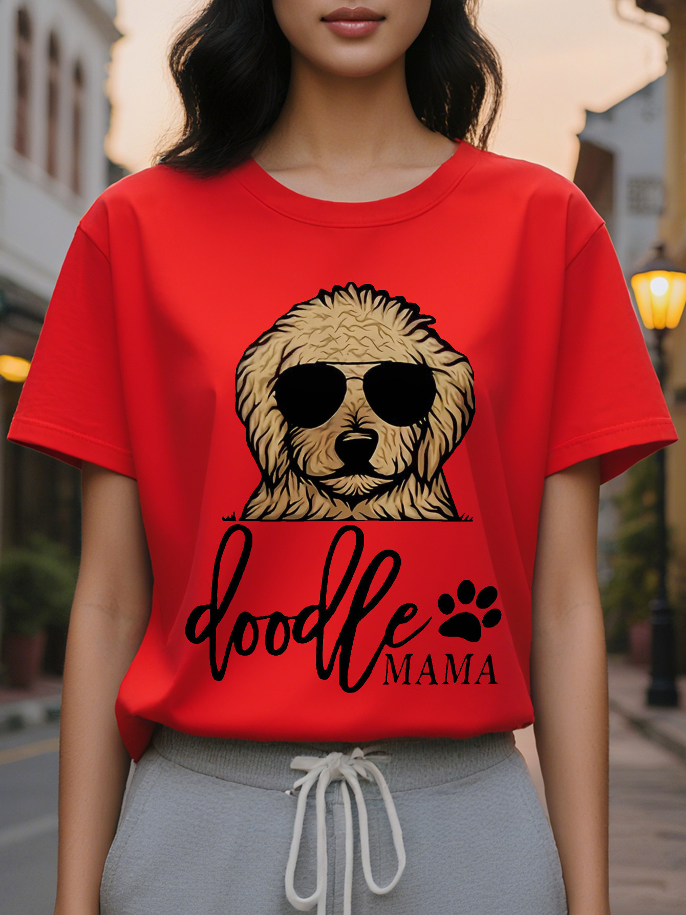 Women s Sleeveless Top Dog Mother Pattern Print Doodle Mama with Claws and Fashion Glasses Design White Casual
