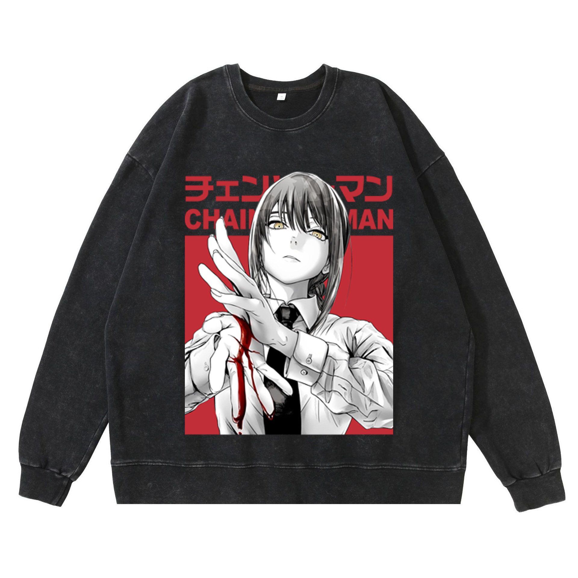 360g Heavyweight Washed Vintage Chainsaw Man Anime American Street Retro Cotton Hoodie Streetwear Crewneck Hoodie - TT8251