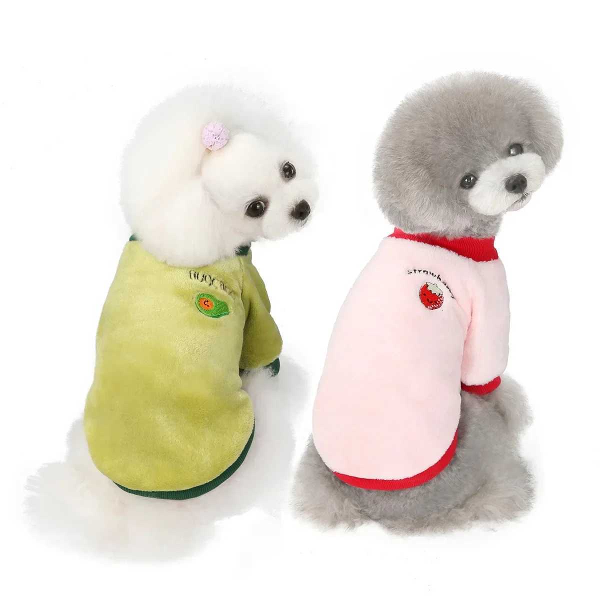 Warm Fleece Pet Clothes Cute Fruit Print Coat Small Medium Dog Cat Shirt et Teddy French Bulldog Chihuahua Winter Outfit W250904