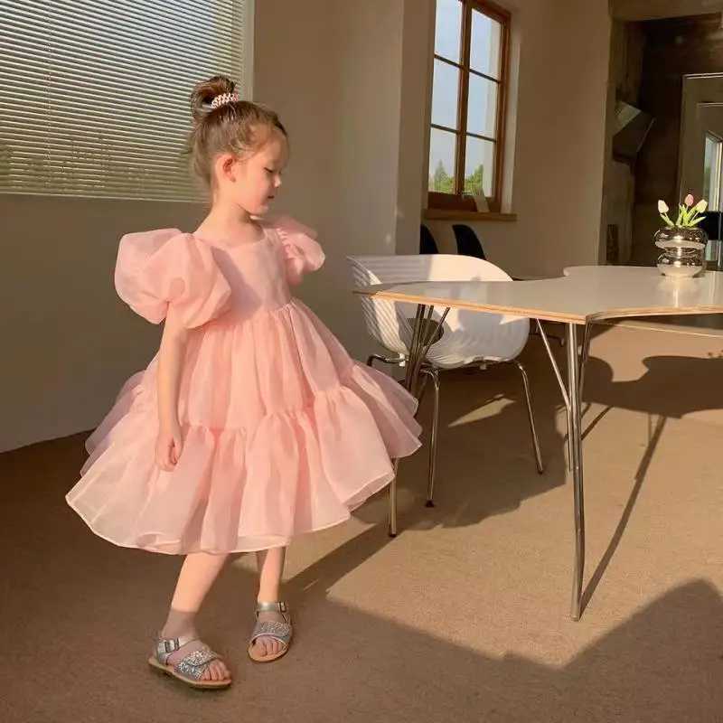 2-7Y Children Girls Summer Dress Bubble Sleeve Birthday Dresses Party Princess Gown Baby Clothes Toddler Girl Dresses Z250904