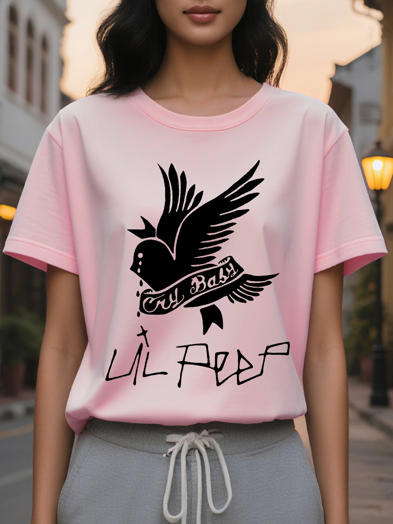 Large XL Peep Women's Bright Pink Graphic T-Shirt Bird The Birds Lettering Design Relaxed Fit Short Sleeve Top for Plus Size