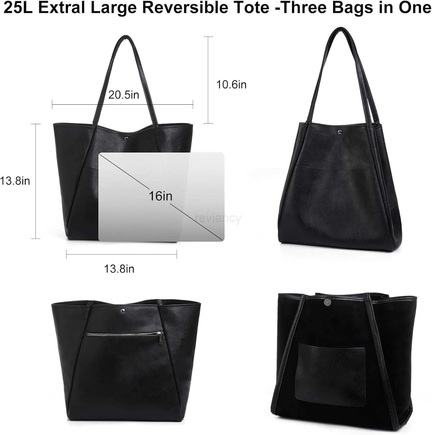 Large Tote Bag for Women Work 25L Travel Vegan Leather Ladies Handbags Weekender PursesW250904