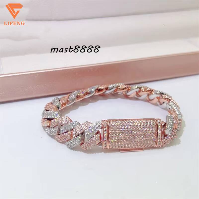 Custom 15mm 925 Sterling Silver Fine Chains Mens TwoTone Rose Gold Cuban Link VVS Moissanite Diamond Test Ice Charms Bangles