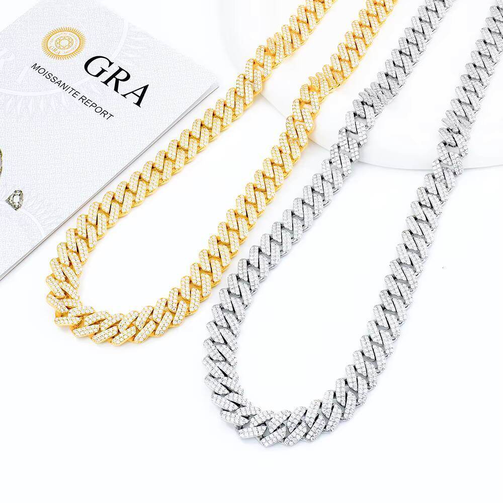 925 Sterling Silver Hiphop Jewelry 12mm Sharp Angled Style Iced Out Moissanite Cuban Link Chain Men Necklace Boyfriend Gift