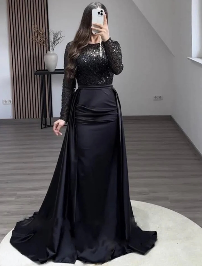 2025 Womens Banquet Long Sleeve Elegant Socialite Annual Meeting Host Queen Sequin Evening Dress