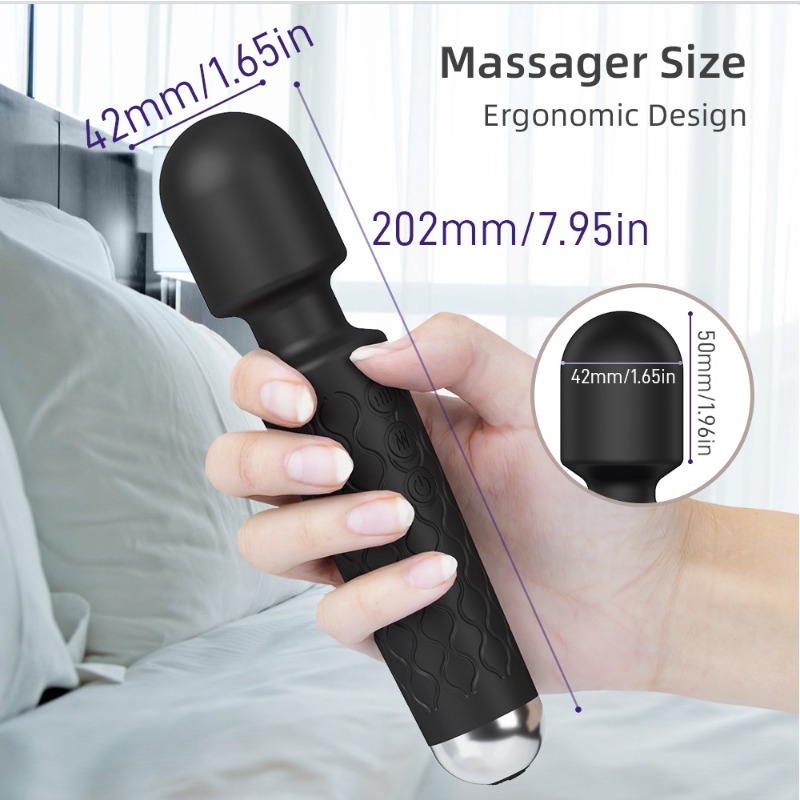 Electric handheld personal massager vibrator - waterproof, USB rechargeable, 20 vibration modes, 8 speeds, memory function, skin soft silicone, ultima
