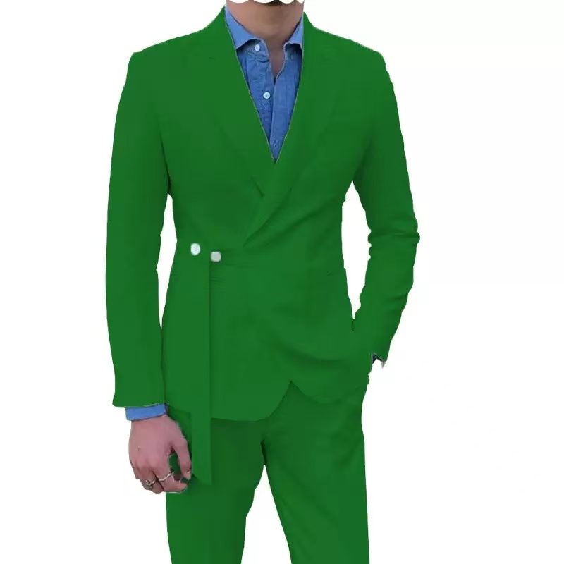 T1635 Men's Suit Vest Metal Buckle Suede Vest Business Slim Spot Vest