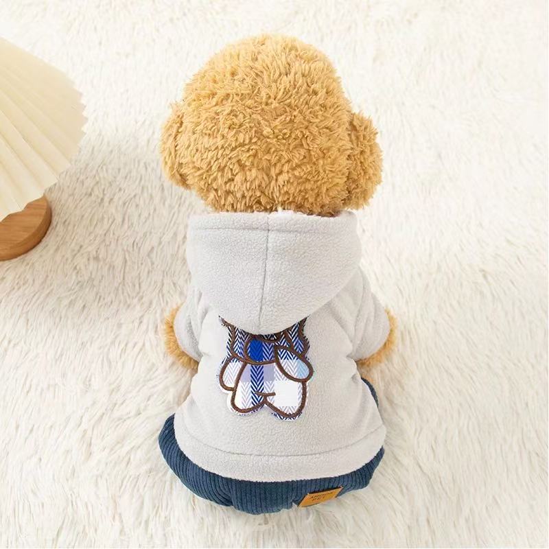 T1119 Puppy Dog Clothes Autumn and Winter Cute Bear Plush Hooded Cotton-padded Jacket Teddy Bichon Pomeranian Pet Cat Sweatshirt