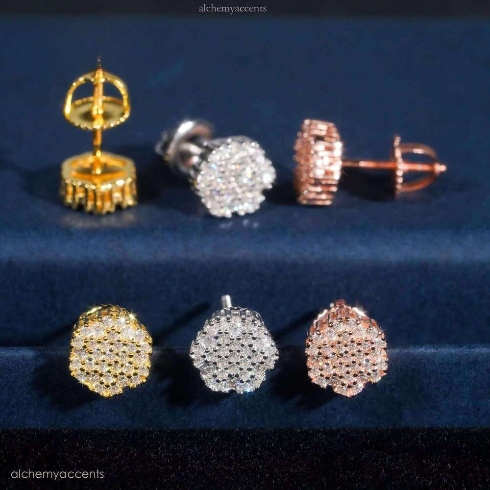 Cheapest Earring Hip Hop Jewelry Gold Plated Sterling Sier Iced Out VVS Dia Moissanite Screw Stud Earrings