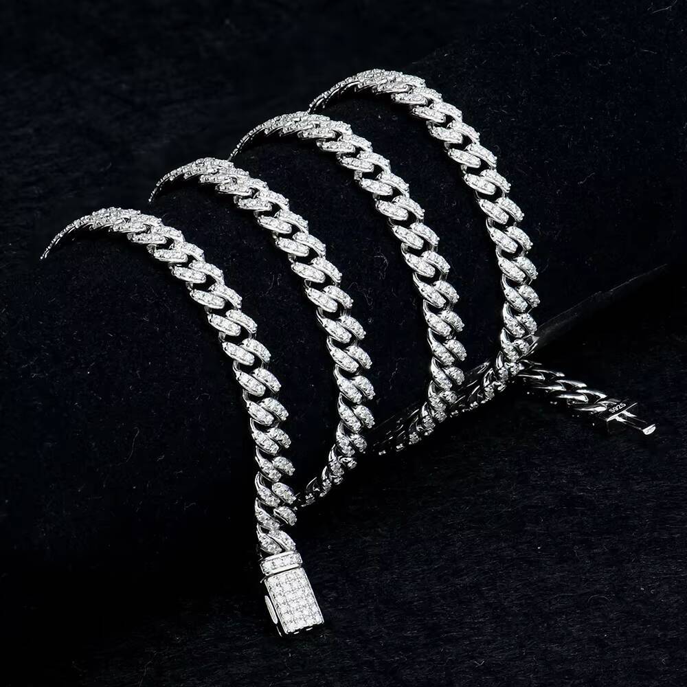 Mossanite Cuban Chain Necklace for Men 6mm Width 2 Rows 925 Silver Hip Hop Style Jewelry with Stylish Moissanite