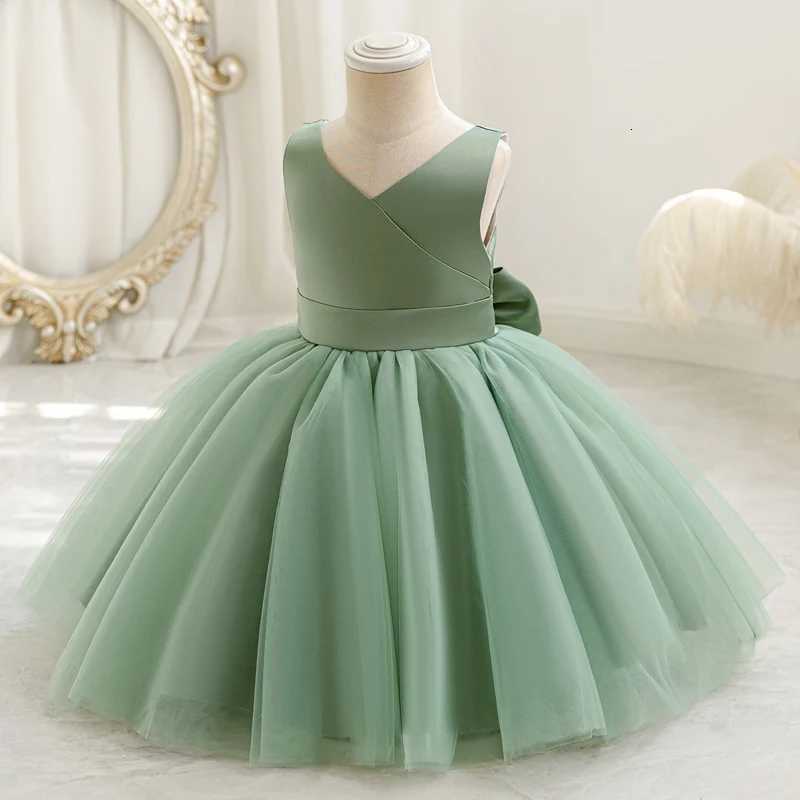 Baby Kids Green Lace Dresses For Children Girl Sleeveless Princess Gown Birthday Party Flower Girls White Dress Z250904