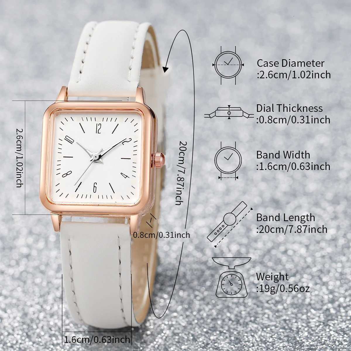 2PCSset Fashion White Leather Strap Square Quartz Watch with Pearl Bracelet for Wen X250904