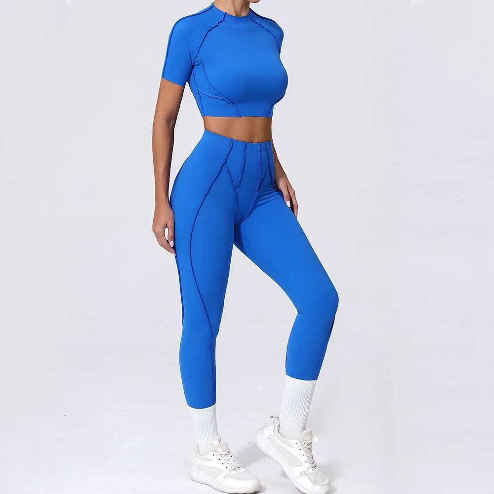 Summer Set 2 Piece Clothes Women's Tracksuit Athletic Short Sleeve Yoga Top Women Sports Leggings Pilates Fiess Suits