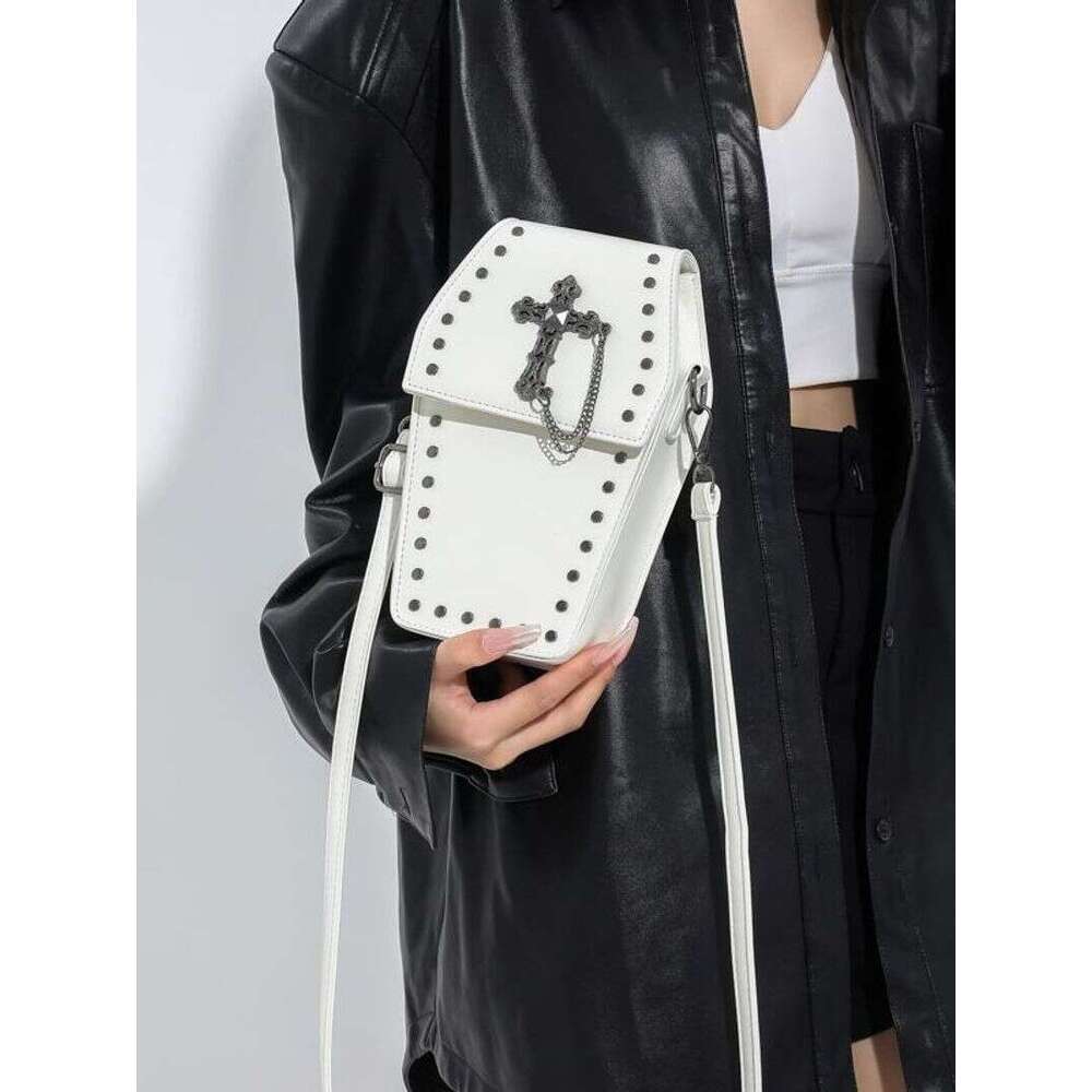 Gothic Crossbody Bag for Women Coffin Shoulder Bag Purse Cartoon Y2K Messenger phone Bag PU Leather Halloween Versatile Bag