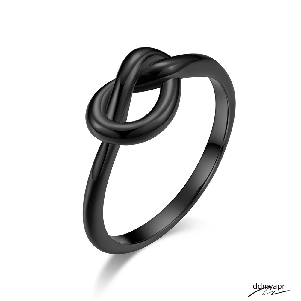 Real Gold Sier Black Titanium Steel Heart Knot Ring Pattern Designer Men Ddmyday Women Lovers Tail Rings Fashion Wedding Jewelry Gift Ddmyday