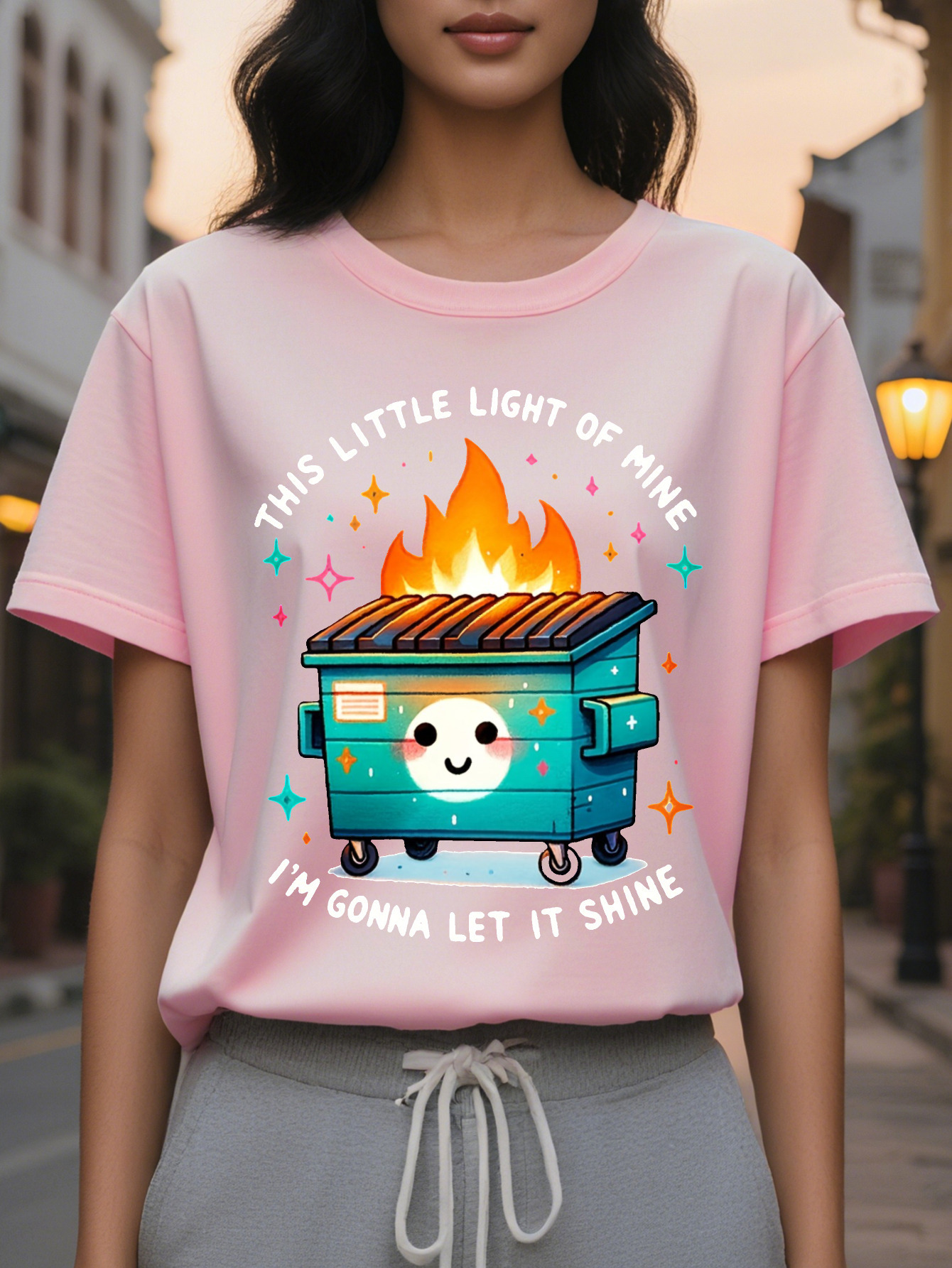 Large XL Women S Casual Crew Neck T-Shirt with This Little Light of Mine Graphic Print Short Sleeve Lightweight Cotton Plus Size