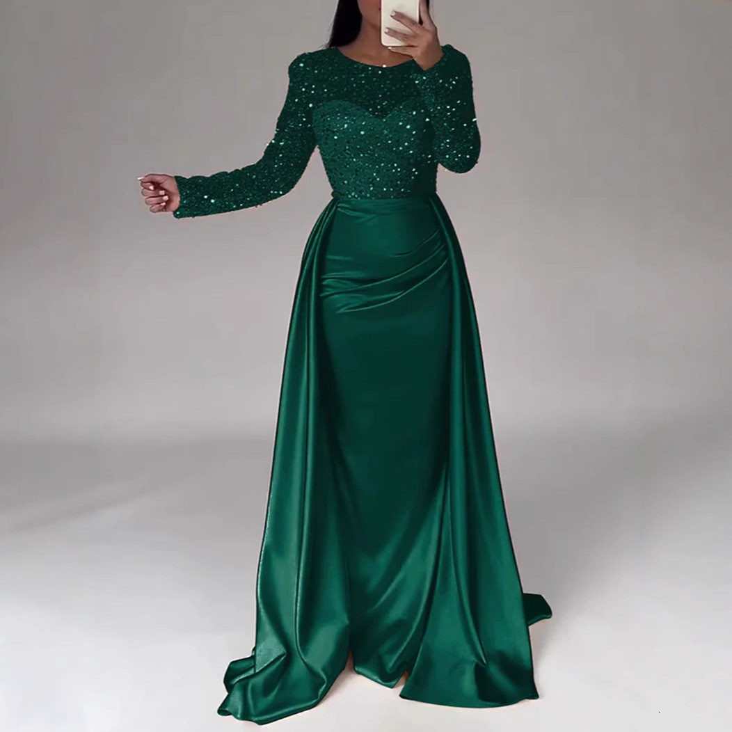 2025 Womens Banquet Long Sleeve Elegant Socialite Annual Meeting Host Queen Sequin Evening Dress
