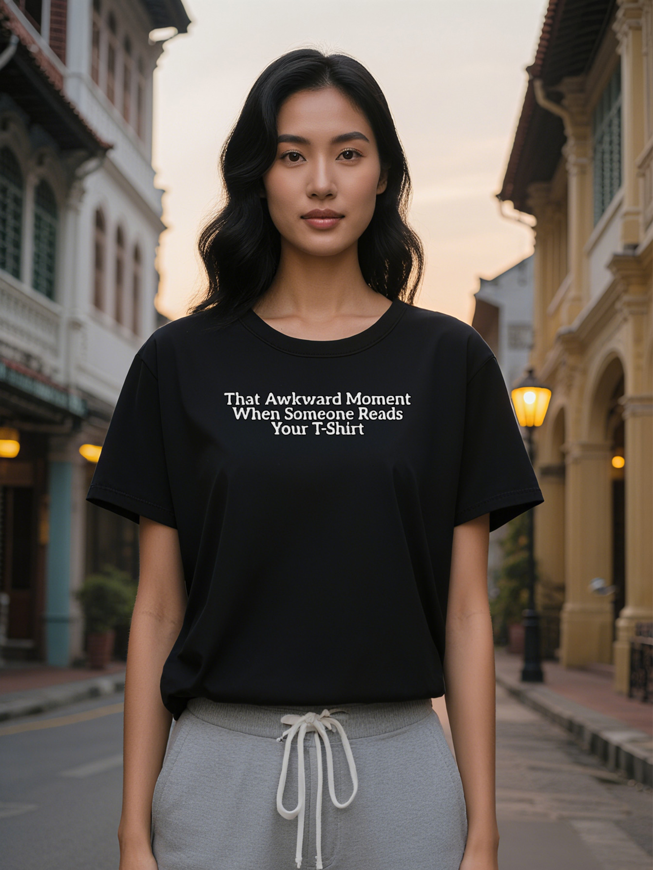 Large XL Lady Casual Crew Neck With That Awkward Moment When Your T Shirt Heads White Text Print Black Summer Tee Hine Plus Size