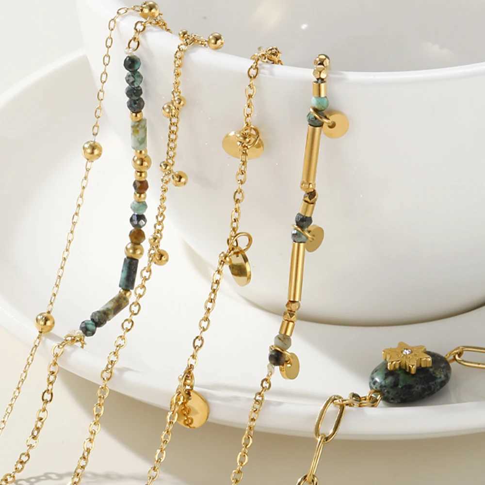 YACHAN 18K Gold PVD Plated Stainless Steel Chain Bracelets for Women Charm African Turquoise Natural Stone Trendy Jewelry Gift W250904