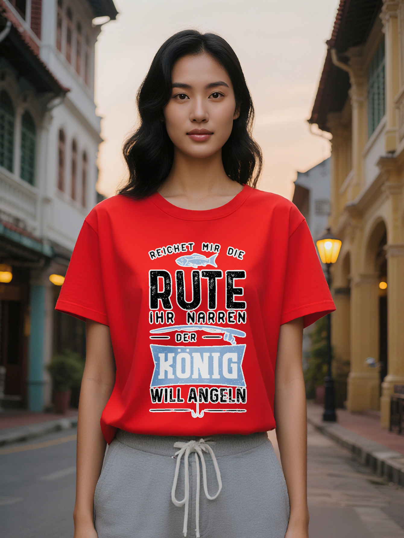 Large XL Casual Graphic T-Shirt with REICHT MIR DIE RUTE IHR NARREN Fishhook Print Black Round Neck Summer Tee hine Plus Size