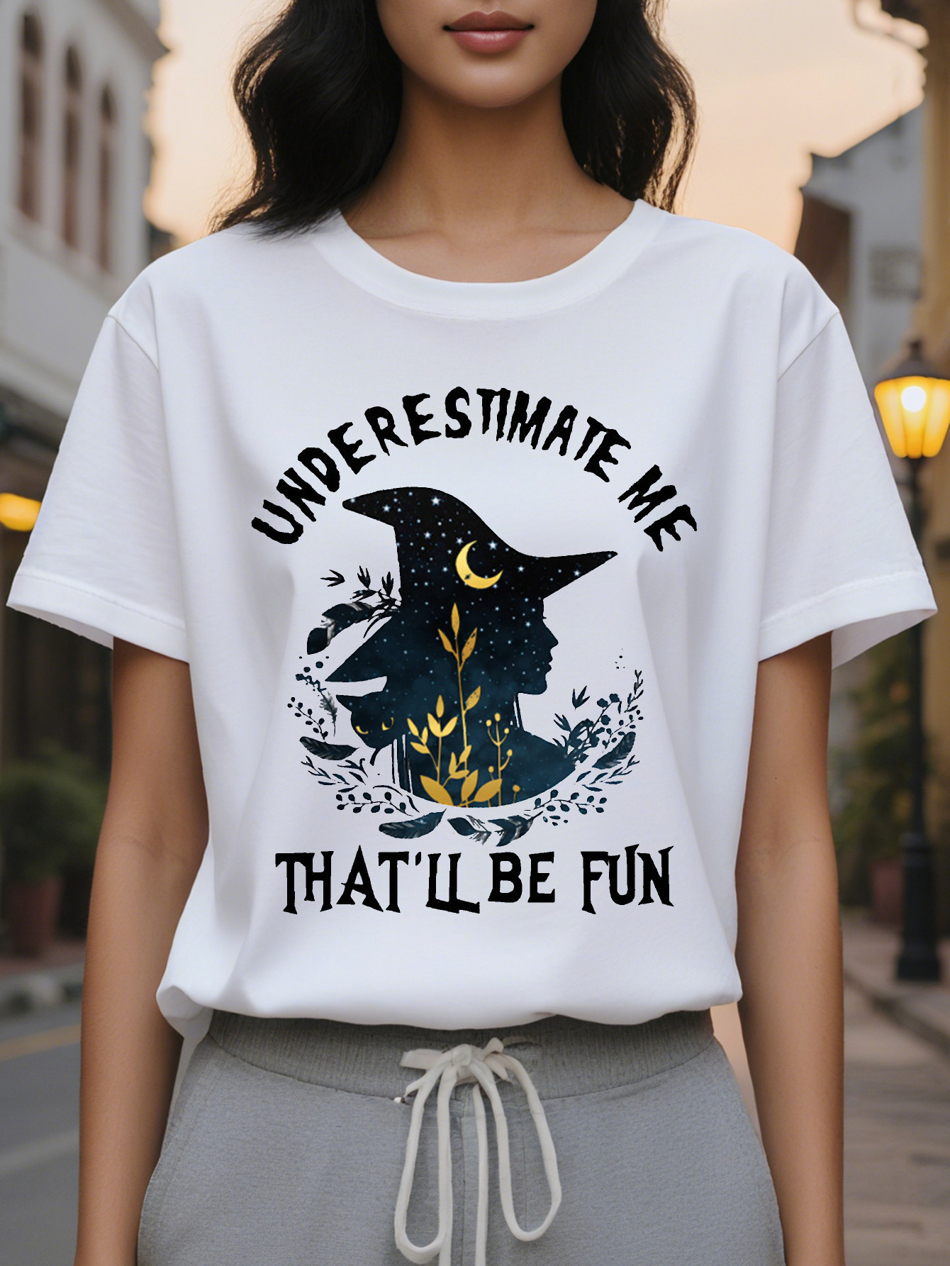 Large XL Women's Underestimate Me That'll Be Fun Graphic T-Shirt Casual Short Sleeve Round Neck Tee with Bold Lettering Plus Size