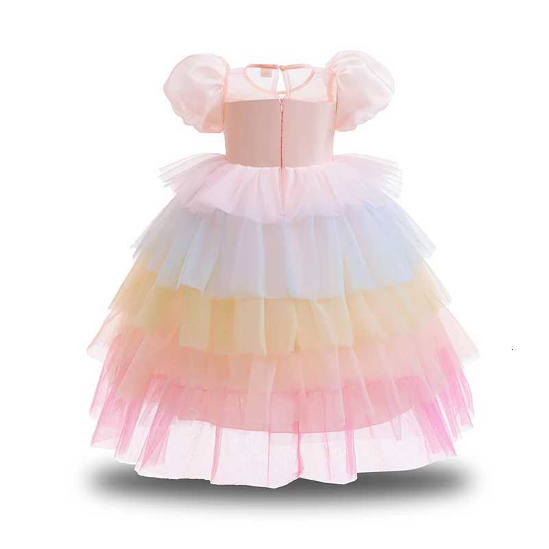 Girls Summer Princess Dress Bubble Sleeve Rainbow Cake Saree Kids Casual Halloween Party Dress Size 100-150 Z250904