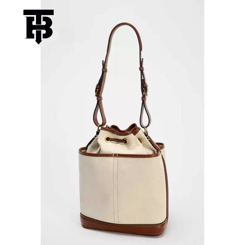 TB BHULAMTE Z Brand Cross-border Bucket Bag 2025 Autumn Winter New Denim Patchwork PU Shoulder Bag Foreign Trade High Designer S Bag Capacity Bag