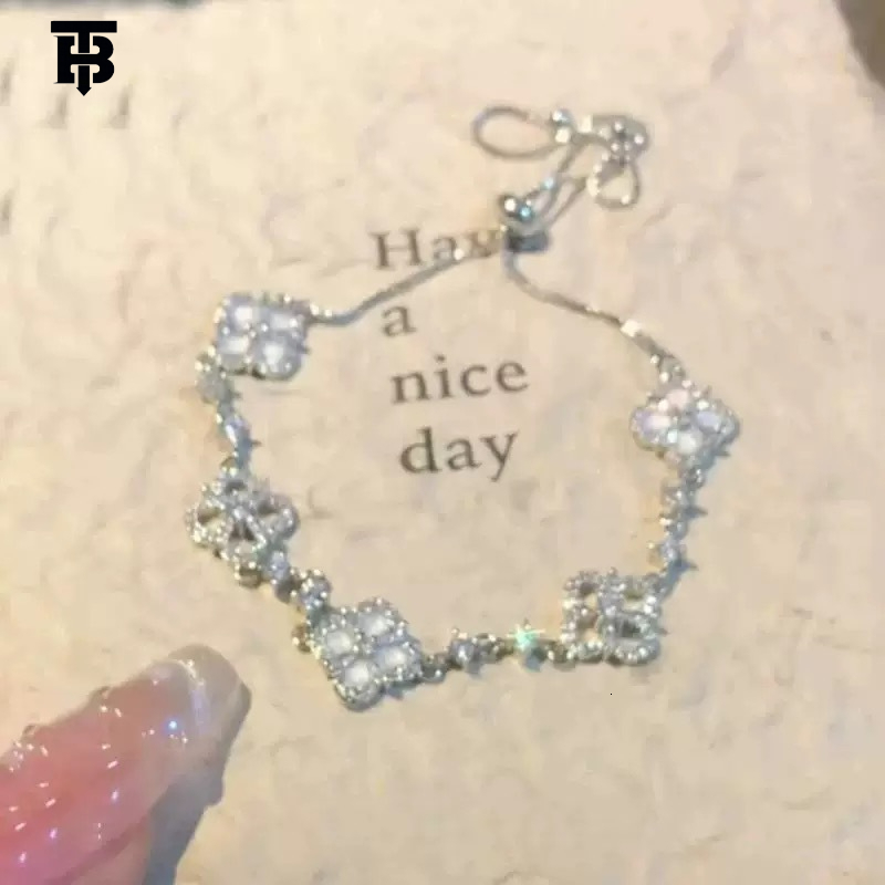 TB BHULAMTE New Designer Pearl Light Women's Bracelet Luxurious Style Super Shiny Pink Square Zircon Bracelet High-end Multi-functional Jewelry