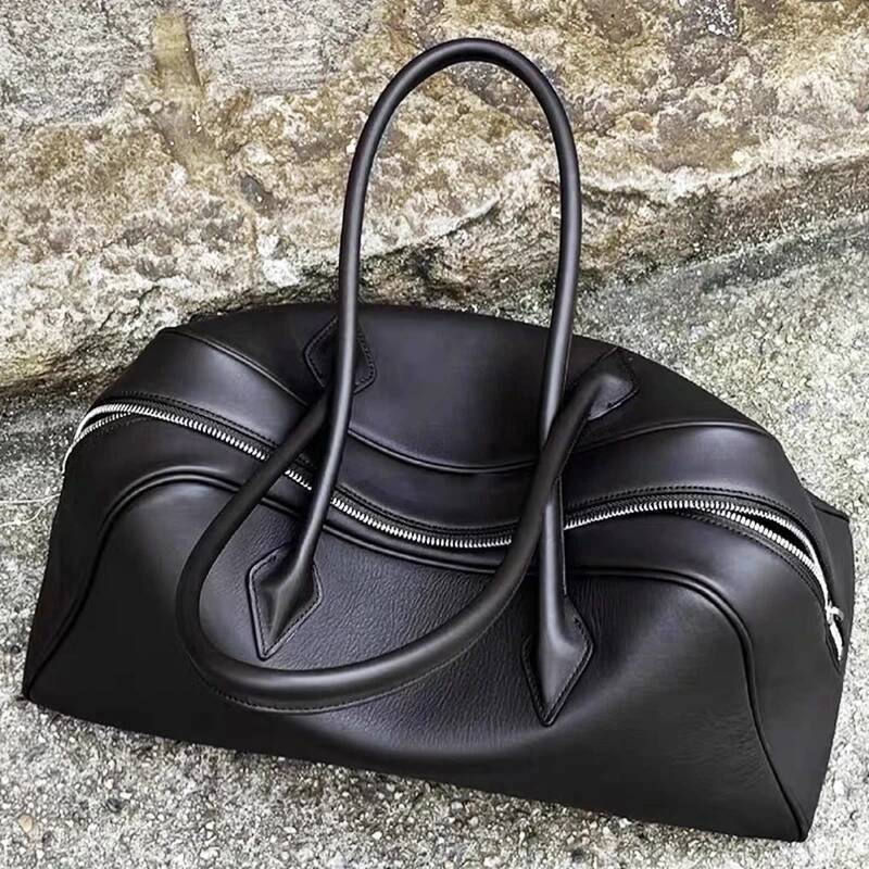 Genuine Leather Bowling Bags For Women Designer Handbags And Purses 2025 New In Cowhide Lychee Texture Underarm Shoulder