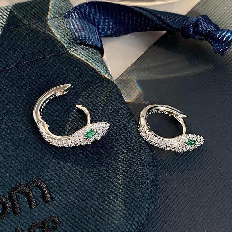 Sweet Cool Designer Luxury Free Shipping Full Diamond Set Zircon Women's Serpentine Earrings European And American Fashion 925 Silver Needle Set 