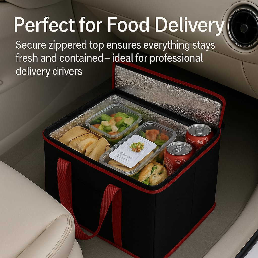 2Pack XLLarge Insulated Grocery Shopping Bags Black Reusable BagThermal ZipperCollapsibleToteCoolerFood Transport hot and ColdCamping delivery GrocW25