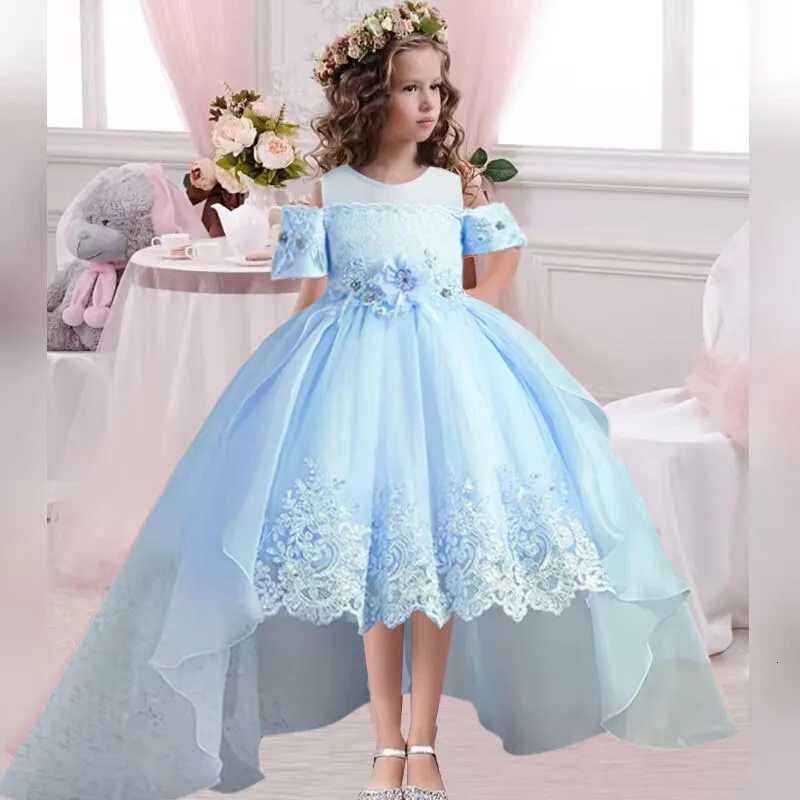 2025 New Summer Flower Girl Graduation Performance Tailcoat Embroidered Party Dress Trailing Tulle 3-11 Years Old The Girl Dress Z250904