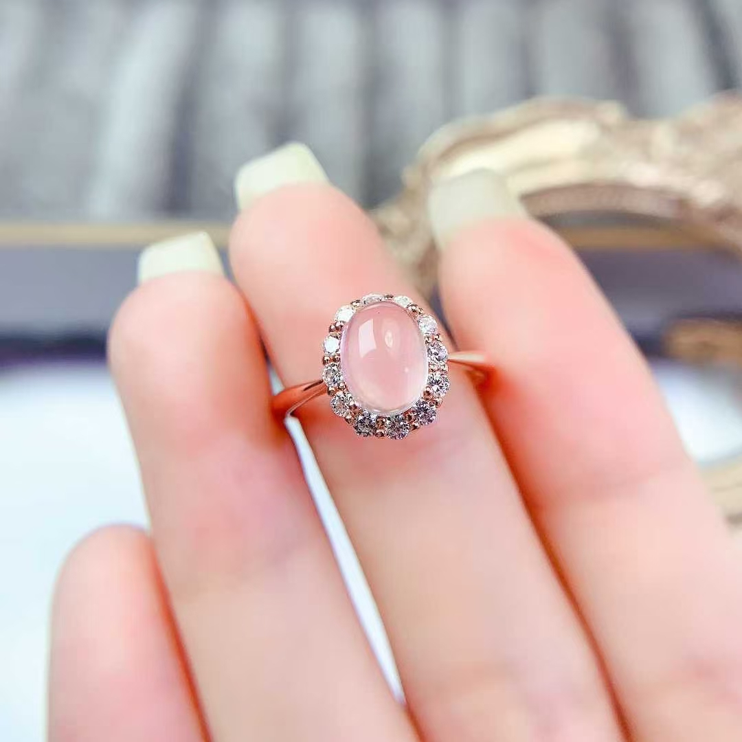925 silver quartz ring natural rose quartz silver ring with certificate 6mm*8mm quartz jewelry for daily wear