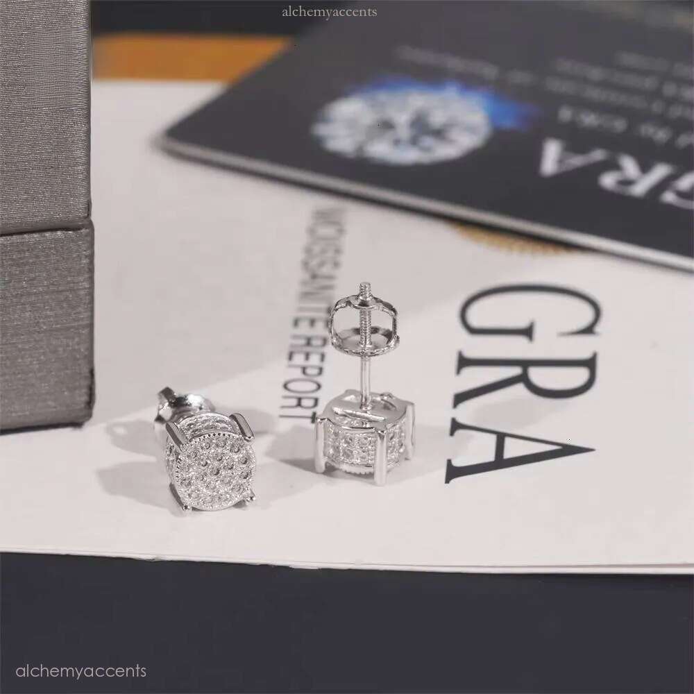 Hip Hop Gold Plated Round Style Sier Iced Out VVS Moissanite Stud Earrings for Men