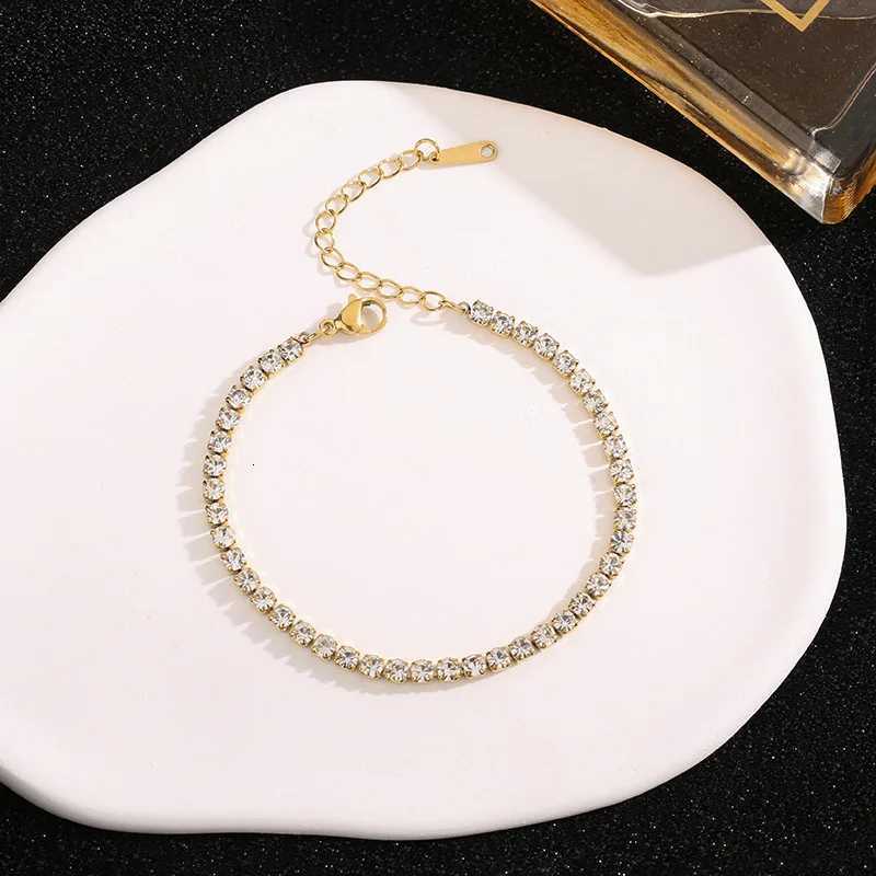 Classic Luxury Gold Color Stainl Steel Singlerow Zircon Crystal Bracelet for Women High Quality Jewelry Colorfast GiftXJ250904