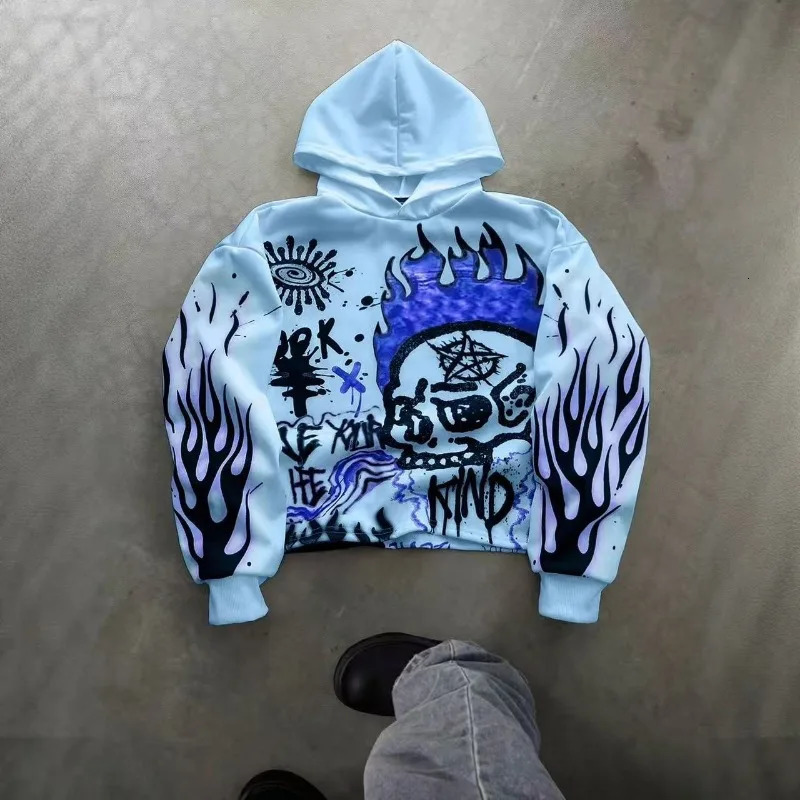Hiphop letter geometric skull print longsleeved oversized hoodie for women Y2K autumn and winter warm trendy casual sweatshirt 250904