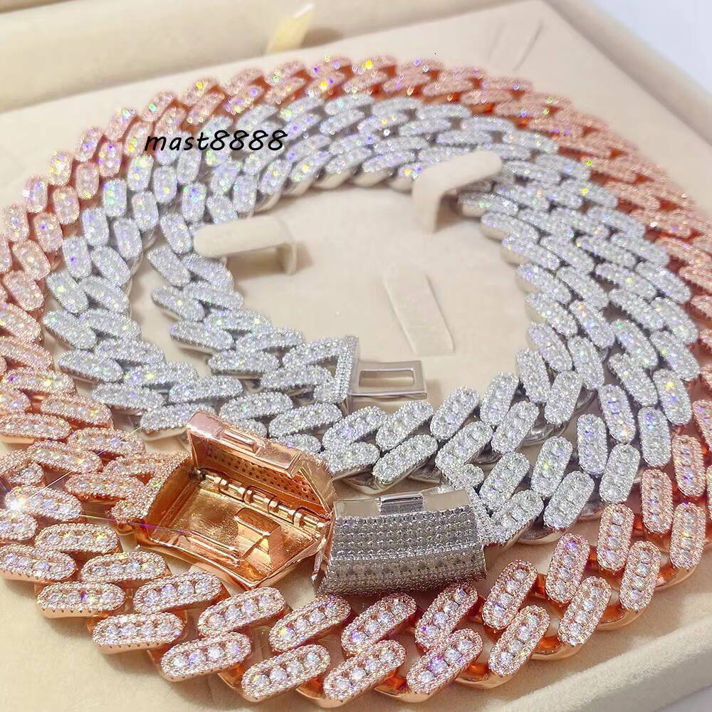18mm Full Mosaic 925 Silver Cuban Necklace for Party Occasions