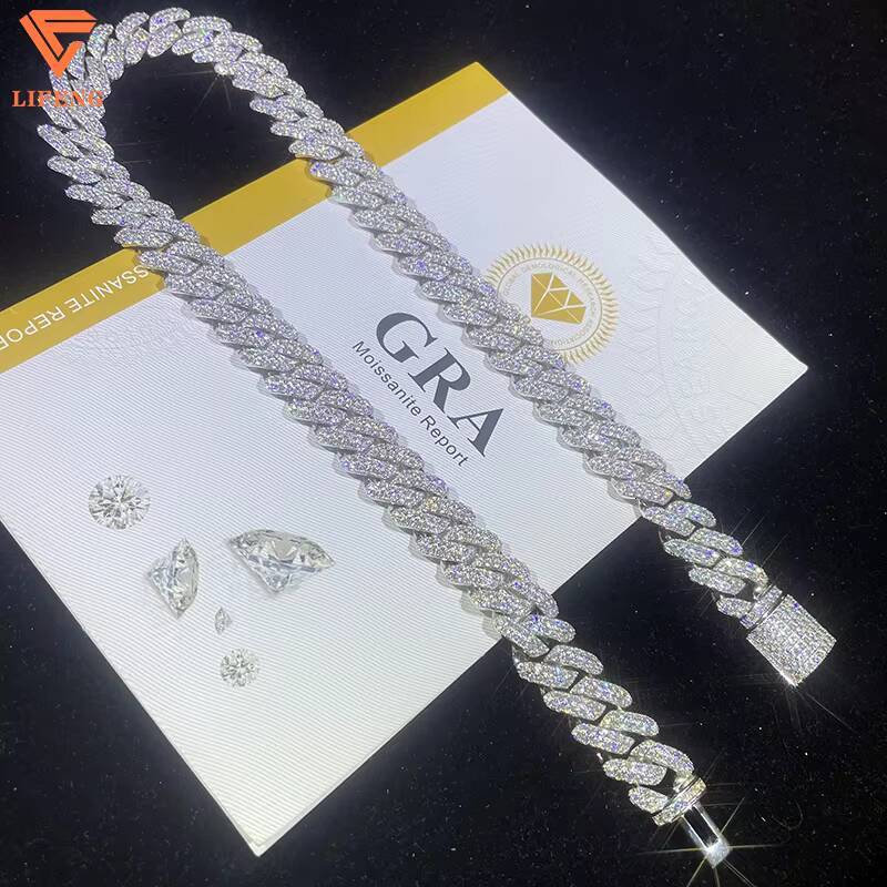 14mm Custom Name Clasp VVS Chain Iced Moissanite Diamond Cuban Link Necklace 925 Silver Charm for Men Mens Jewelry