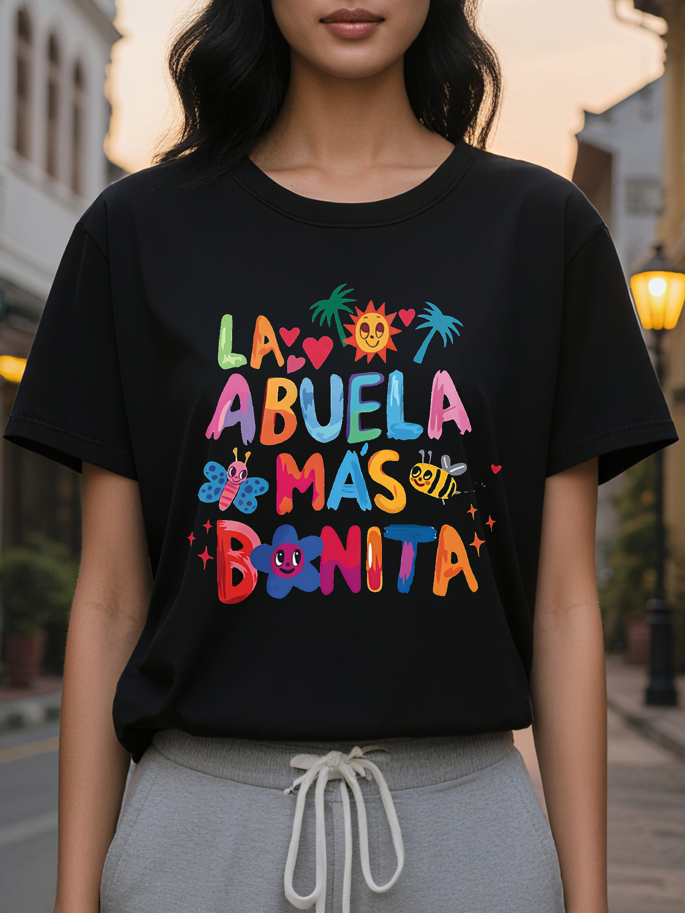 LA ANUELA Printed Pattern Fashion Casual All-match T-shirt Spring and Autumn New Slim Fit Slimming Top Women's Clothing