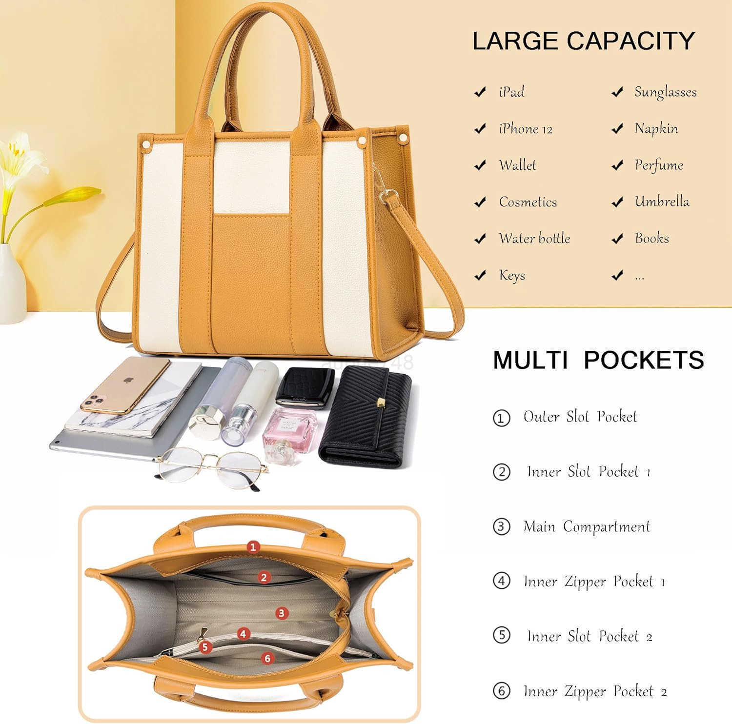 The Tote Bag Crossbody Purses for Women Shoulder Bag Handbags PU Leather Top Handle Bags with zipper M250904