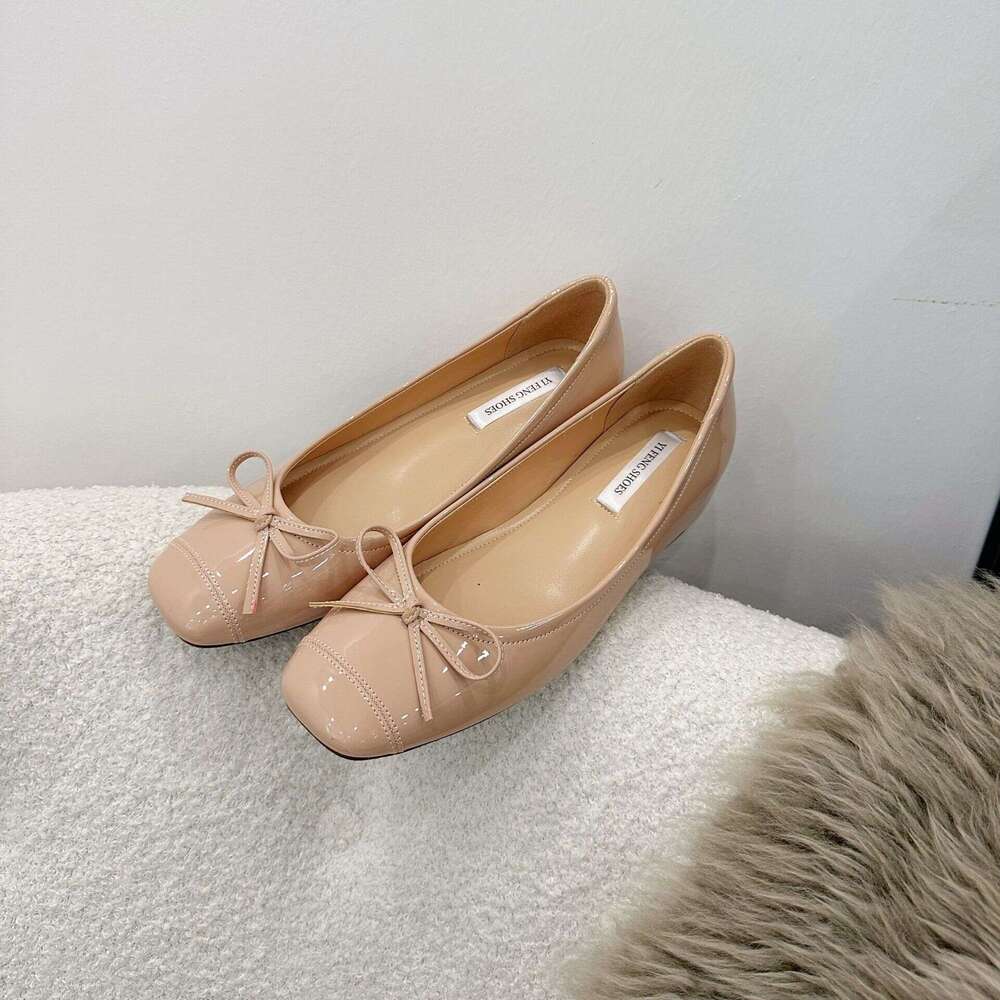 Women's Hidden Wedge with Bowknot, Square Toe, Flat Ballet Flats, Sweet and Versatile, Suitable for Outdoor Wear, Elegant Shallow Mouth Single Sh