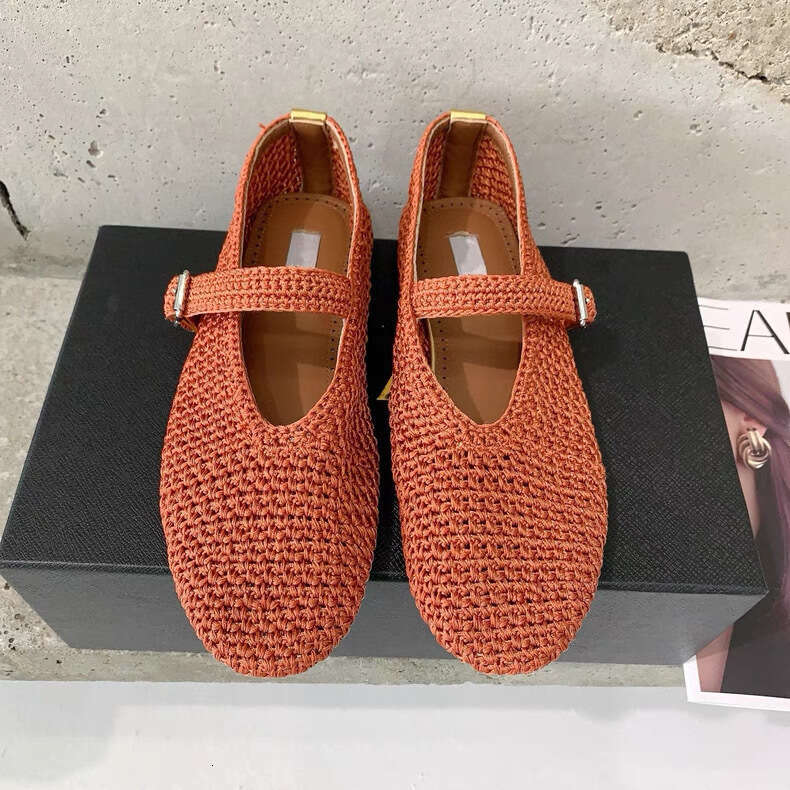 Sheepskin Version ~ Designer Shoe One-Strap Flat Handwoven Ballet Genuine Leather Shallow Mouth Mary Jane Single Shoes for Women Trendy
