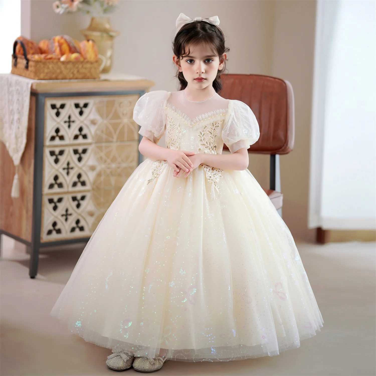 3-10 Years Kids Long Gown Piano Costume Baby Girl Evening Party Princess Dresses For Girl Ceremony Wedding Birthday Dress Z250904